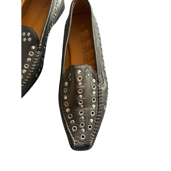ROBERT ZUR Pewter Silver Metallic Leather Studded Flats Loafers Size 5.5 - Picture 9 of 11